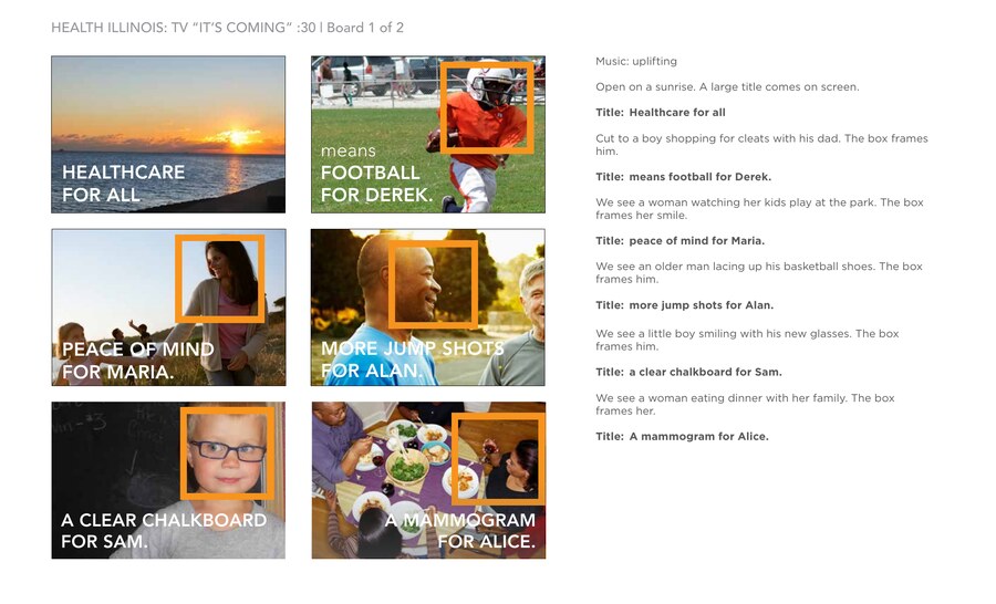 Illinois Health Market — ACA Campaign storyboards, page 1